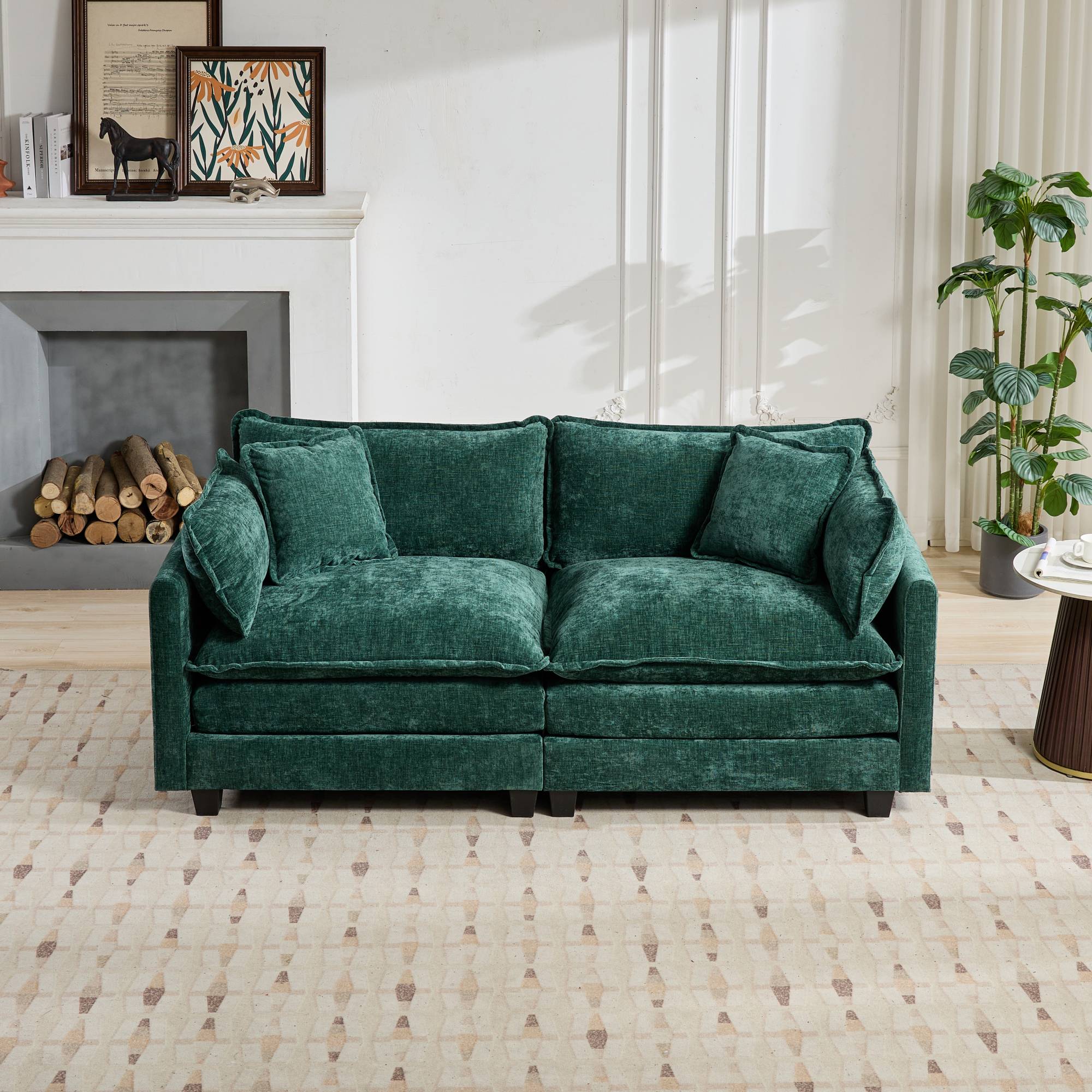 Cloud Sofa LoveSeat (Ottoman is not included), Modern Sectional Couch, for Living Room Bedroom and Apartment, Comfy Double Layer Upholstered Seat Cushion, Breathable Chenille Fabric, Green,SW5012GN
