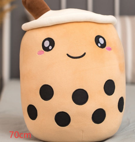 Cute Fruit Drink Plush Stuffed Soft Strawberry Milk Tea Plush Boba Tea Cup Toy Bubble Tea Pillow Cushion Kids Gift Brown 70CM