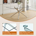 Large Modern Minimalist Rectangular Glass Dining Table with 0.39' Tempered Glass Tabletop and Silver Chrome Metal Legs, for Kitchen Dining Living Meeting Room Banquet hall,63''x35''x 29''W1151S00191