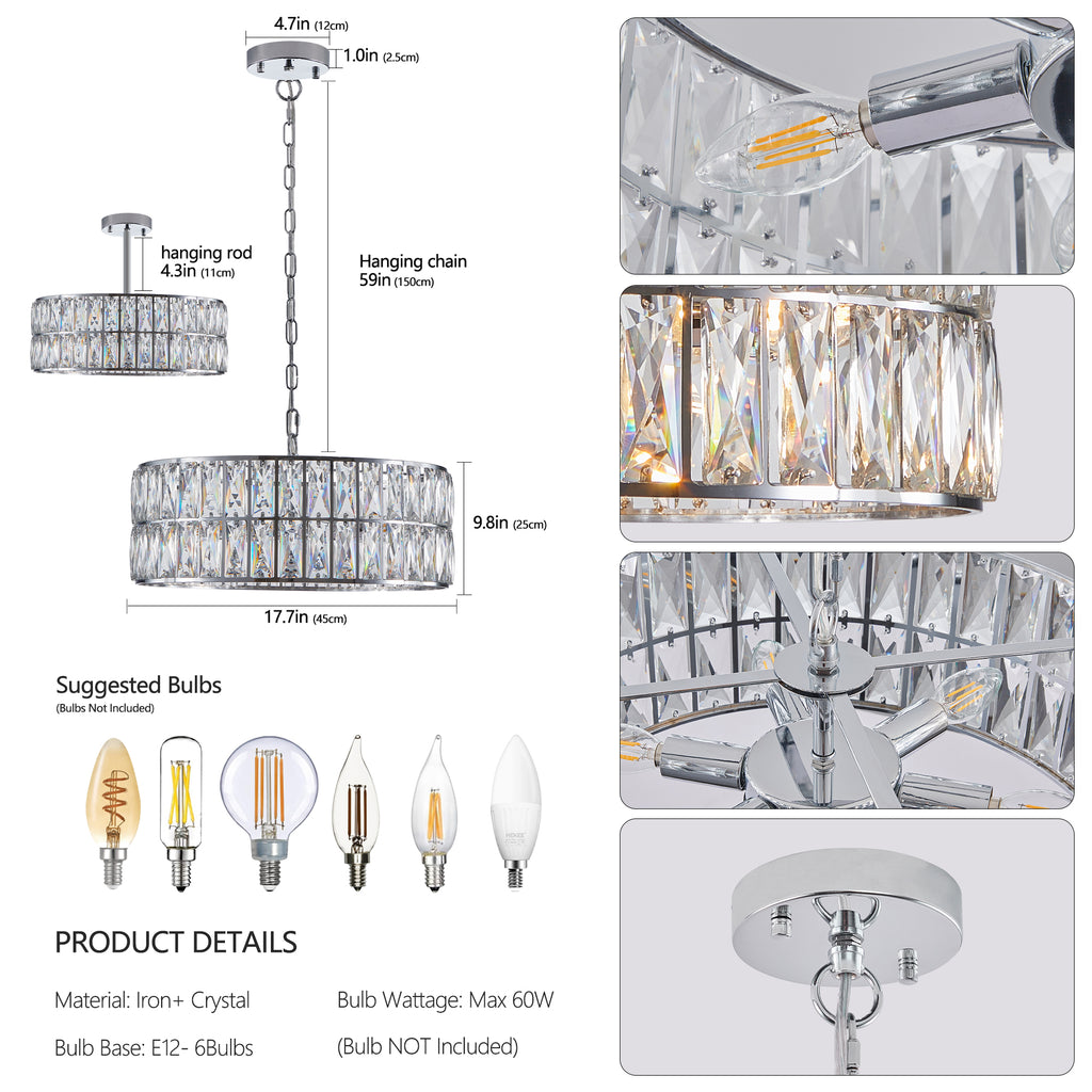 (W1340P189448/L5025-450-C) Crystal Chandeliers,5-Tier Round Semi Flush Mount Chandelier Light Fixture,Large Contemporary Luxury Ceiling Lighting for Living Room Dining Room Bedroom Hallway