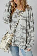Dearlove Multicolour Retro Camouflage Print Exposed Seam Patchwork Drop Shoulder Sweatshirt- Women