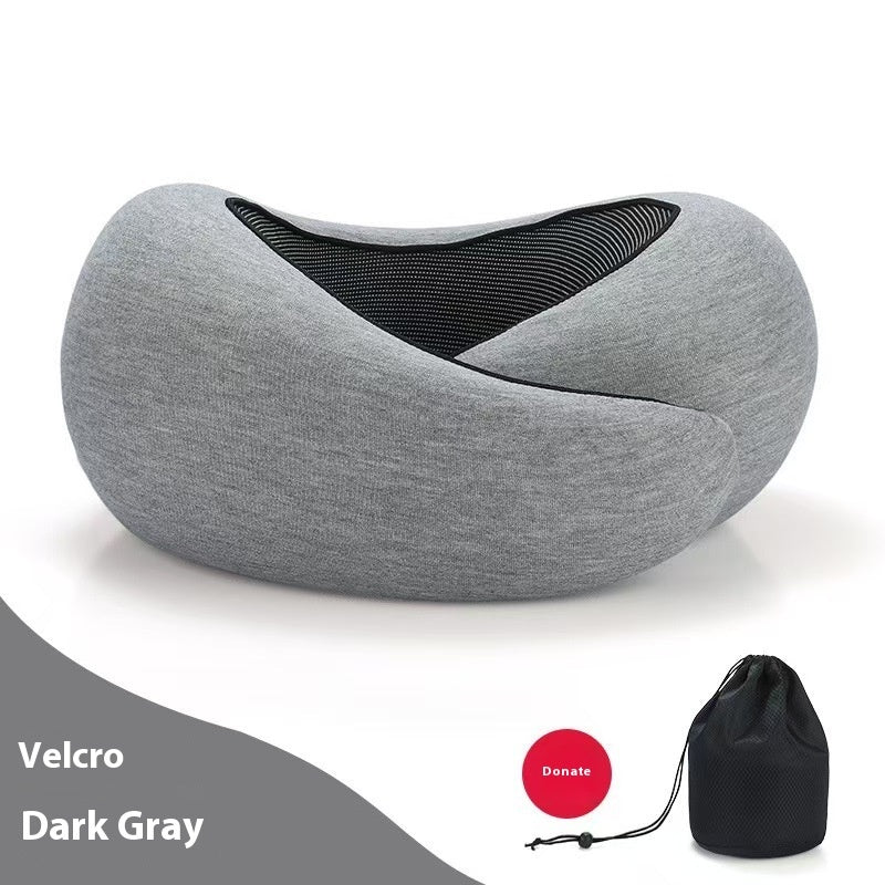 Soft Memory Foam Travel Neck Pillow U Shape Adjustable Support Comfortably Sleeping On Plane Car Office Noon Break Dark Gray Velcro Style