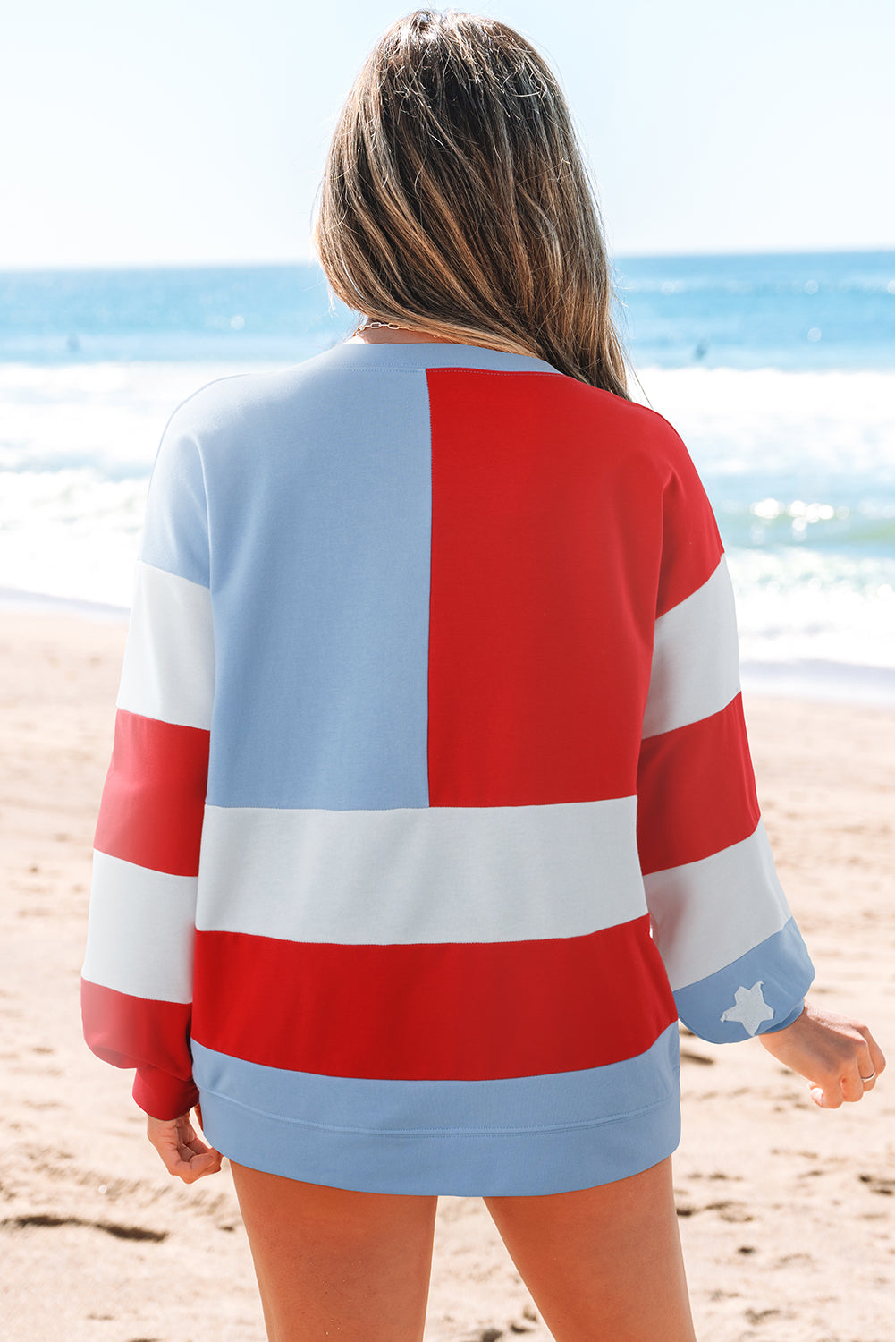 Multicolour American Flag Vintage Oversized Pullover Sweatshirt- Women