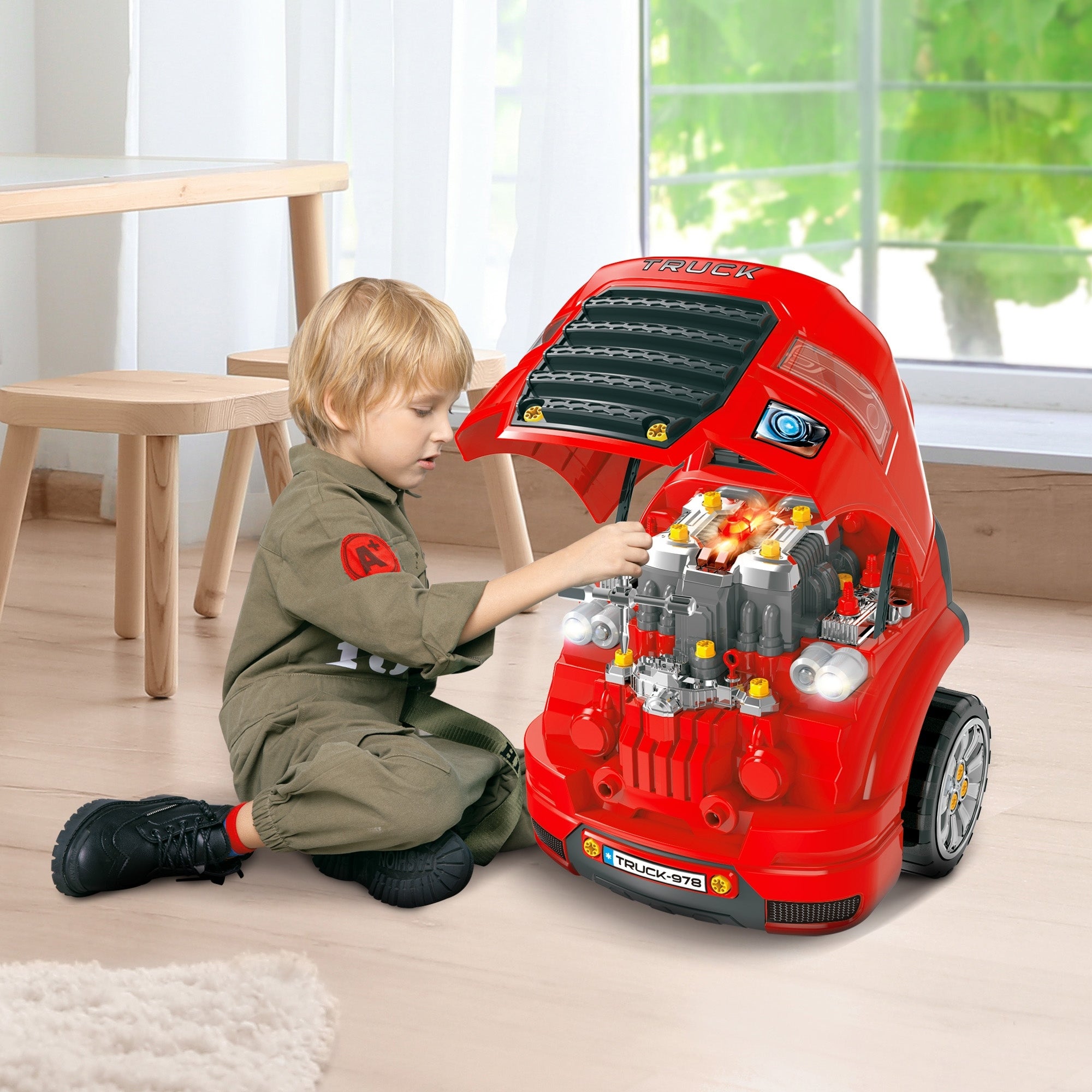 Mechanic Kids Truck Engine Toy Set Red 450x420x360 mm