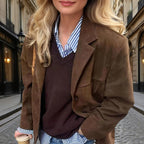 Women's Suede-Look Blazer Jacket, Classic V-Notch Lapel Button Front Coat, Machine Washable Versatile Casual Jacket