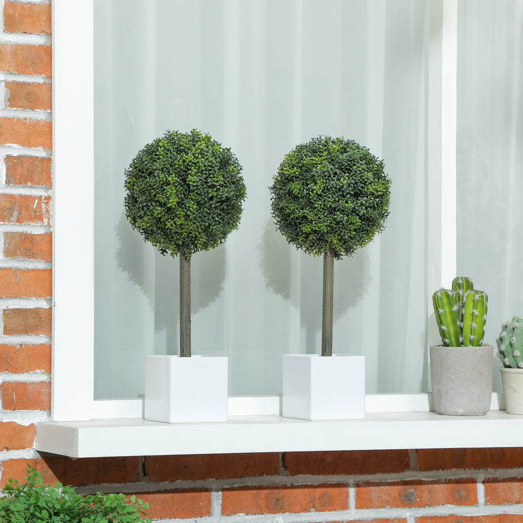 Lifelike Artificial Plants Set of 2, Fake Boxwood Topiary Balls with 114 PE Leaves for Home or Office Decor, Green