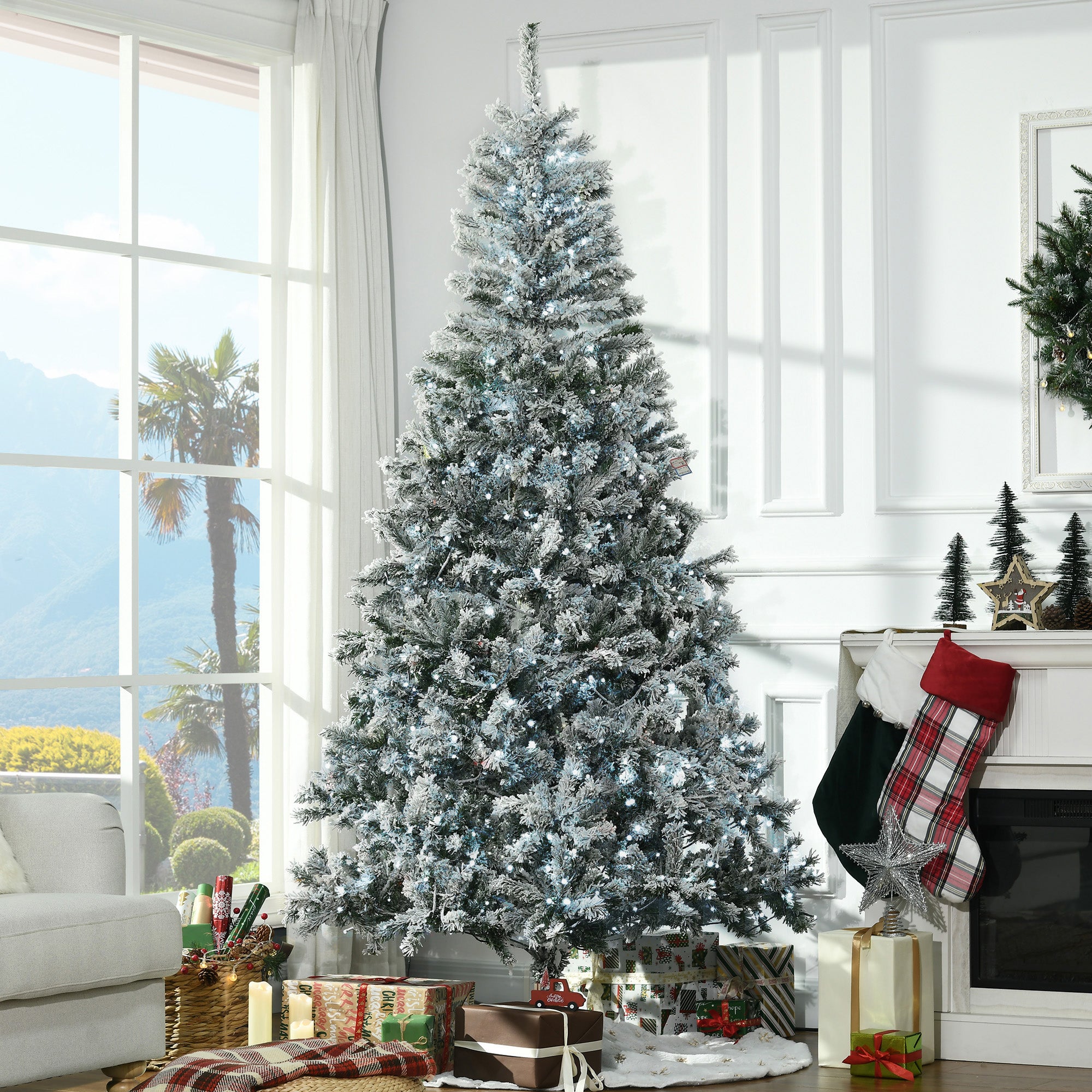 7.5' Prelit Artificial Flocked Christmas Trees Green 1180x360x380 mm