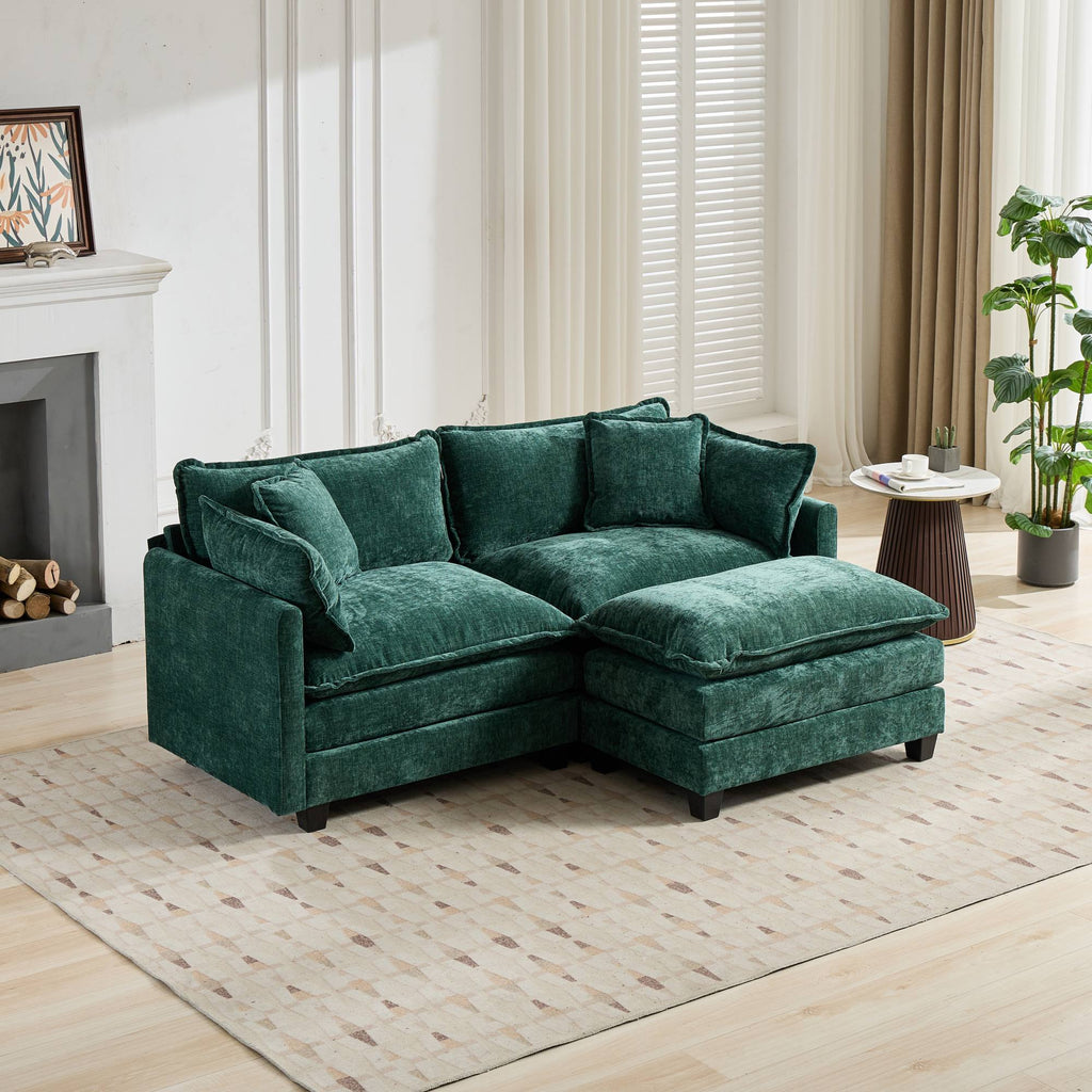 Cloud Sofa LoveSeat (Ottoman is not included), Modern Sectional Couch, for Living Room Bedroom and Apartment, Comfy Double Layer Upholstered Seat Cushion, Breathable Chenille Fabric, Green,SW5012GN