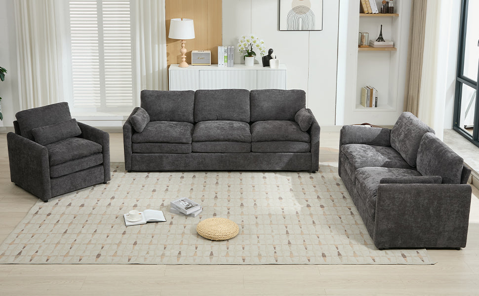 Cozy Upholstered Sofa Set Oversized Comfy Cloud Sofa Double Cushion Sofa Group Plush Cushion Sofa Couch for Living Room, Grey