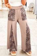 Straw Yellow Mineral Wash Leopard Patchwork Wide Leg Pants- Women Straw Yellow 100%Cotton
