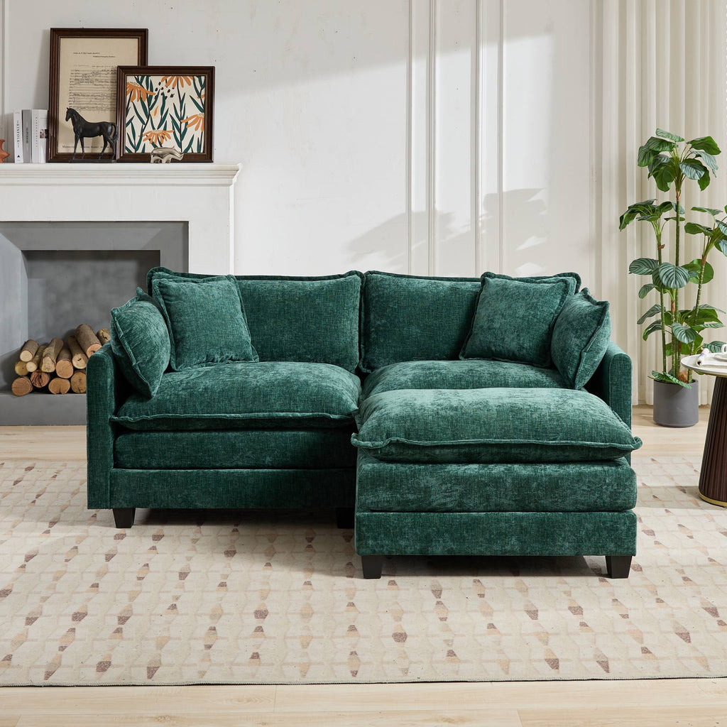 Cloud Sofa LoveSeat (Ottoman is not included), Modern Sectional Couch, for Living Room Bedroom and Apartment, Comfy Double Layer Upholstered Seat Cushion, Breathable Chenille Fabric, Green,SW5012GN