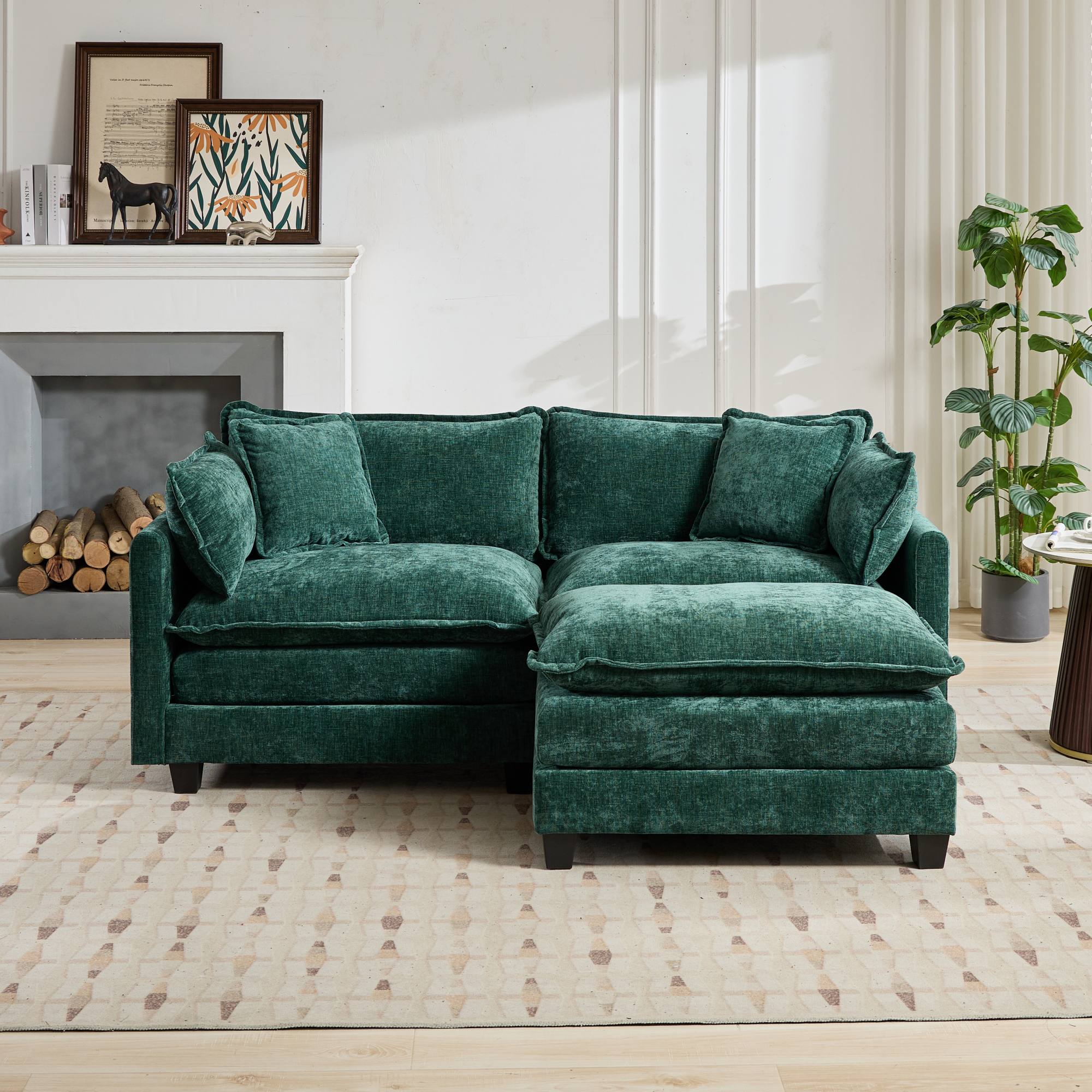 Cloud Sofa LoveSeat (Ottoman is not included), Modern Sectional Couch, for Living Room Bedroom and Apartment, Comfy Double Layer Upholstered Seat Cushion, Breathable Chenille Fabric, Green,SW5012GN