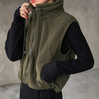 Loose Casual Vest Solid Color Zip Sleeveless Vest Jacket for Women Army Green