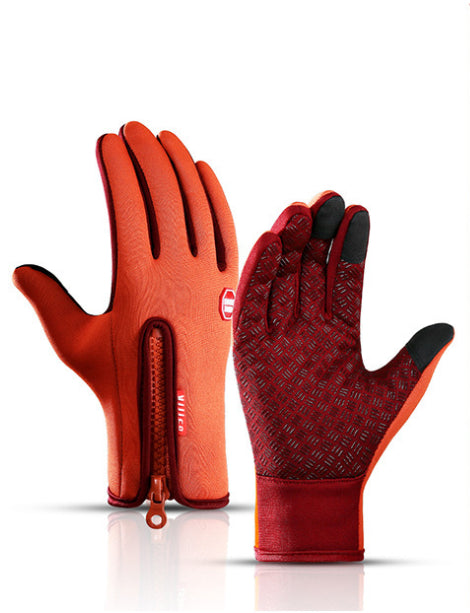 Winter Gloves Touch Screen Riding Motorcycle Sliding Waterproof Sports Gloves With Fleece Orange