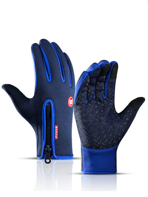 Winter Gloves Touch Screen Riding Motorcycle Sliding Waterproof Sports Gloves With Fleece Blue