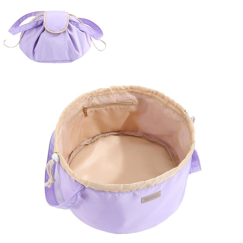 Barrel Drawstring Makeup Bag Large Capacity Women's Cosmetic Bag Toiletries Organizer Pouch Lady Travel Storage Case Light Purple