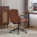 Office Chair,Mid Back Home Office Desk Task Chair with Wheels and Arms Ergonomic PU Leather Computer Rolling Swivel Chair with Padded Armrest,The back of the chair can recline 40° (Brown),SW1741BR