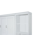 White Full Size Murphy Bed with Desk and Bookshelf, Pine Wood+MDF, 110.3''L x 79.8''W x 82''H
