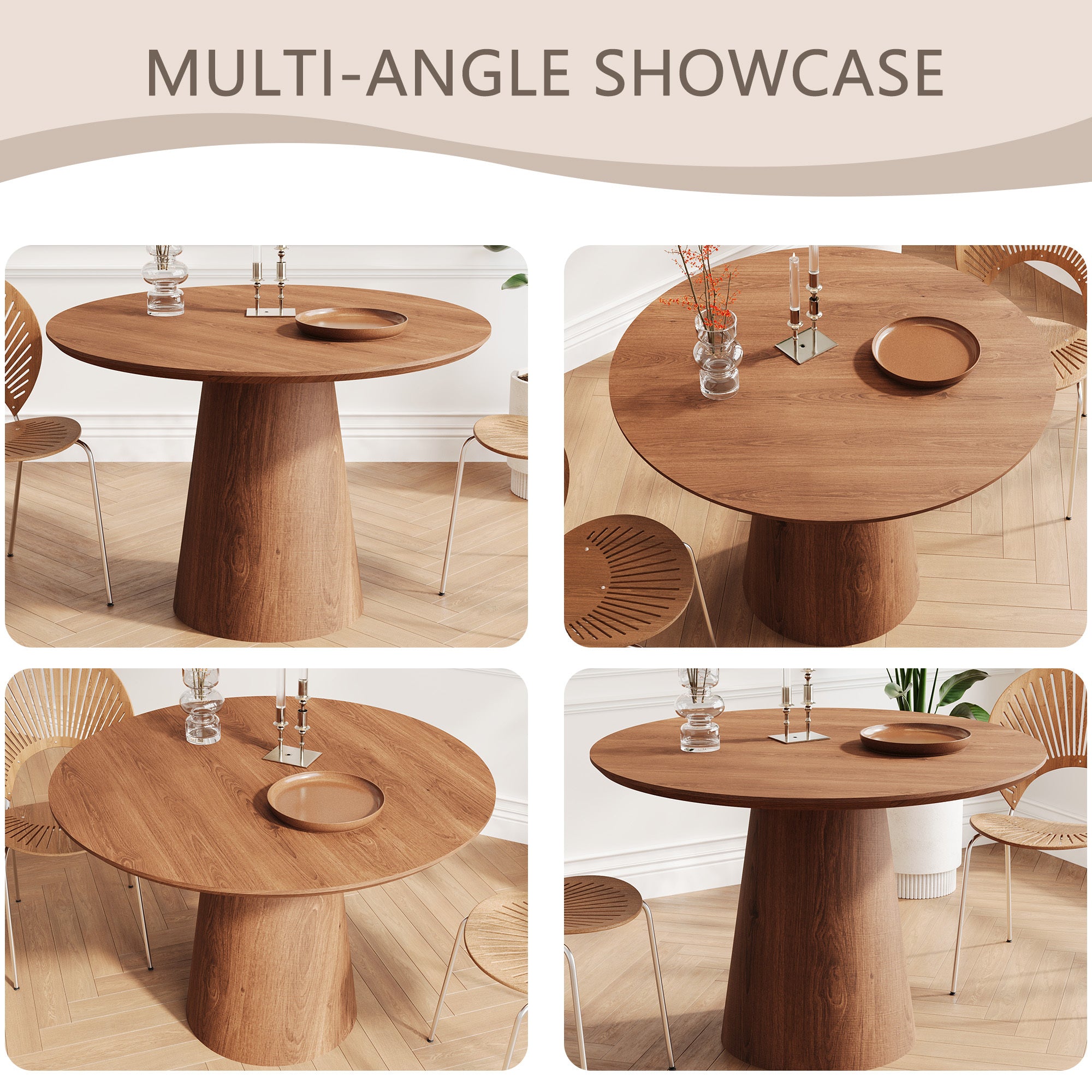 43 inch circular dining table, modern minimalist round table, MDF grain dining table, one handle and two packs