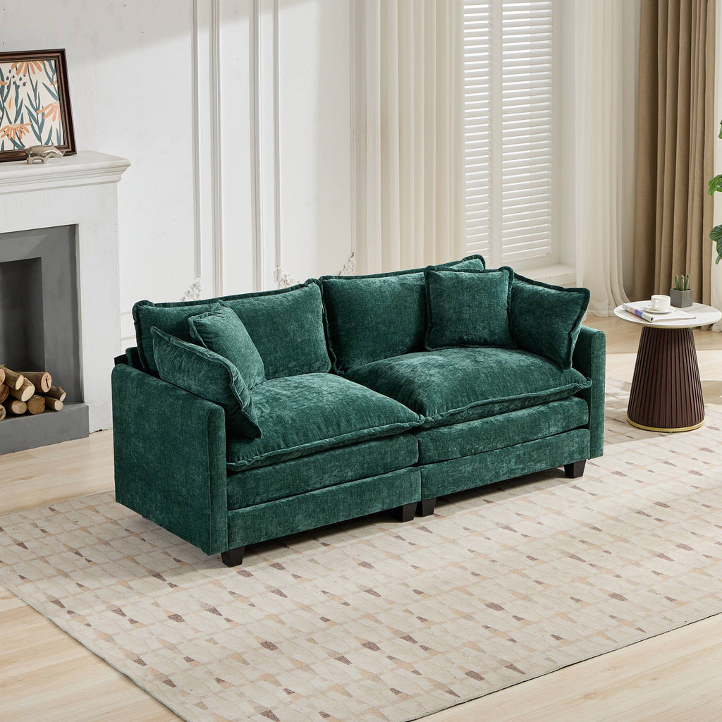 Cloud Sofa LoveSeat (Ottoman is not included), Modern Sectional Couch, for Living Room Bedroom and Apartment, Comfy Double Layer Upholstered Seat Cushion, Breathable Chenille Fabric, Green,SW5012GN