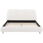 Queen Size Modern Upholstered Bed Frame with Linen Fabric and Solid Wood Legs, White