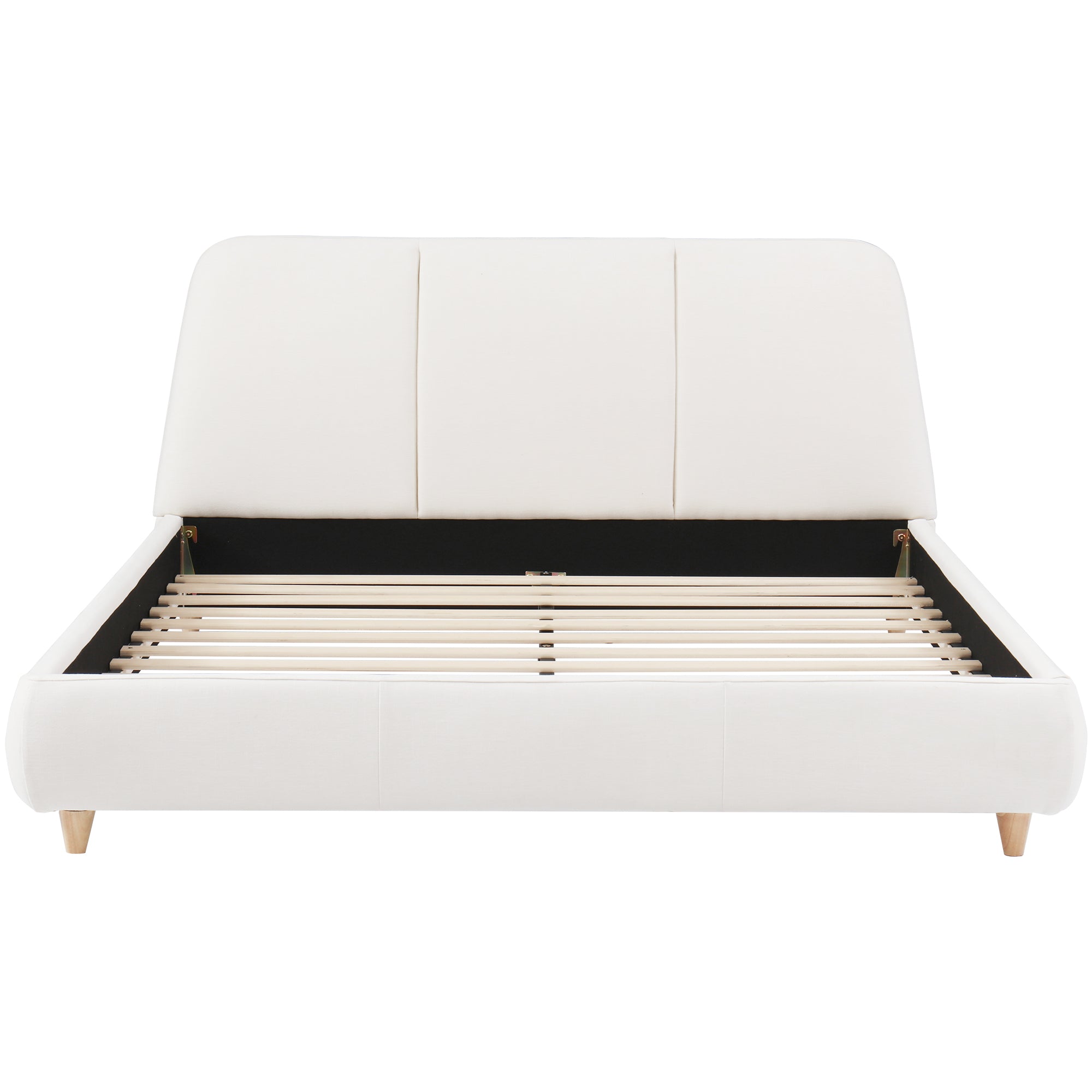 Queen Size Modern Upholstered Bed Frame with Linen Fabric and Solid Wood Legs, White