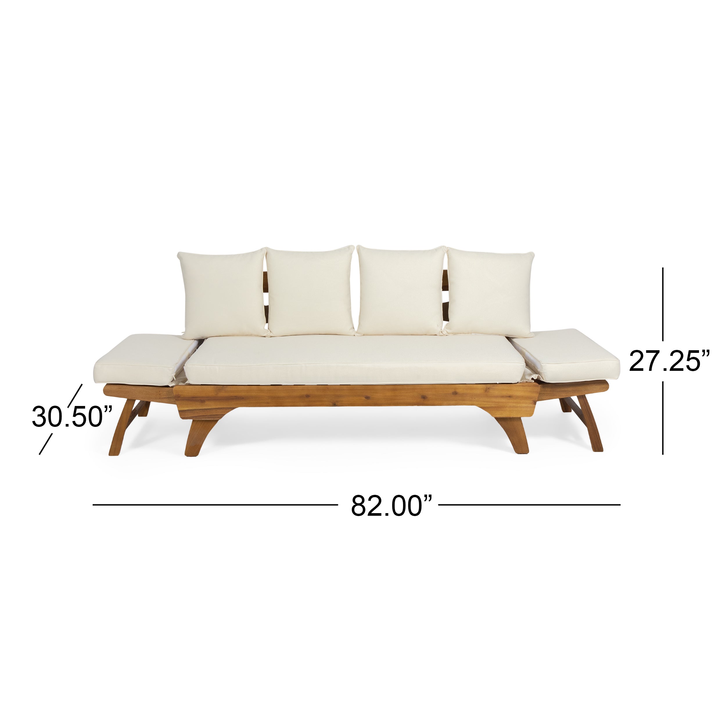 Outdoor Acacia Wood Expandable Daybed with Cushions