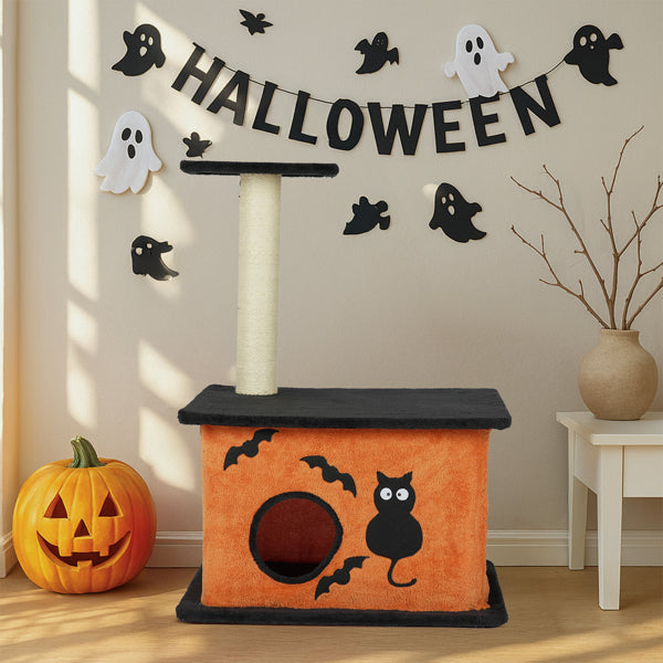 Halloween Cat Tree, Cat Tower Cat Tree For Indoor Cats With Spacious Cat Condo, Large Platform, Sisal Scratching Post, Orange & Black