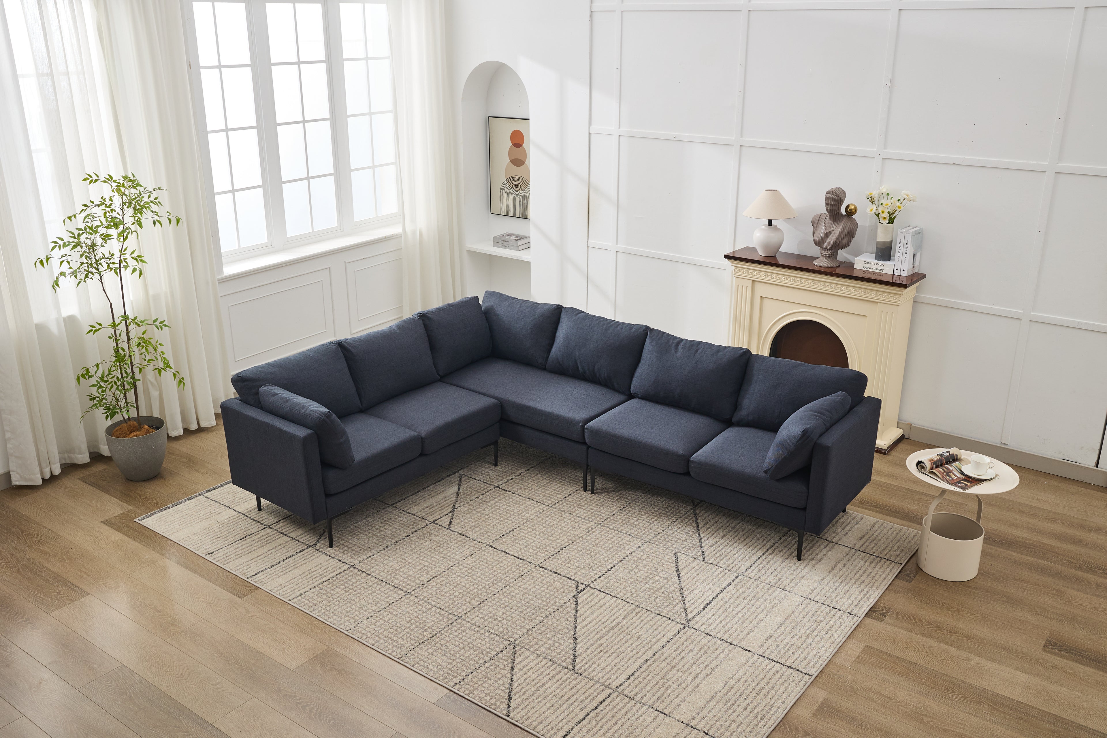 106' W Sectional L Shaped Sofa Couch Set for Living Room, Convertible Oversized 6-Seat Corner Sofa Sets with 2 Pillows, Modern Linen Sofas with Metal Legs for Living Room Apartment Default