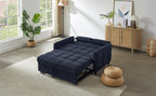 Modern Loveseat Sofa Pull-out Bed with Adjustable Backrest, USB Ports, Lumbar Pillows, Blue Chenille, 52.8'