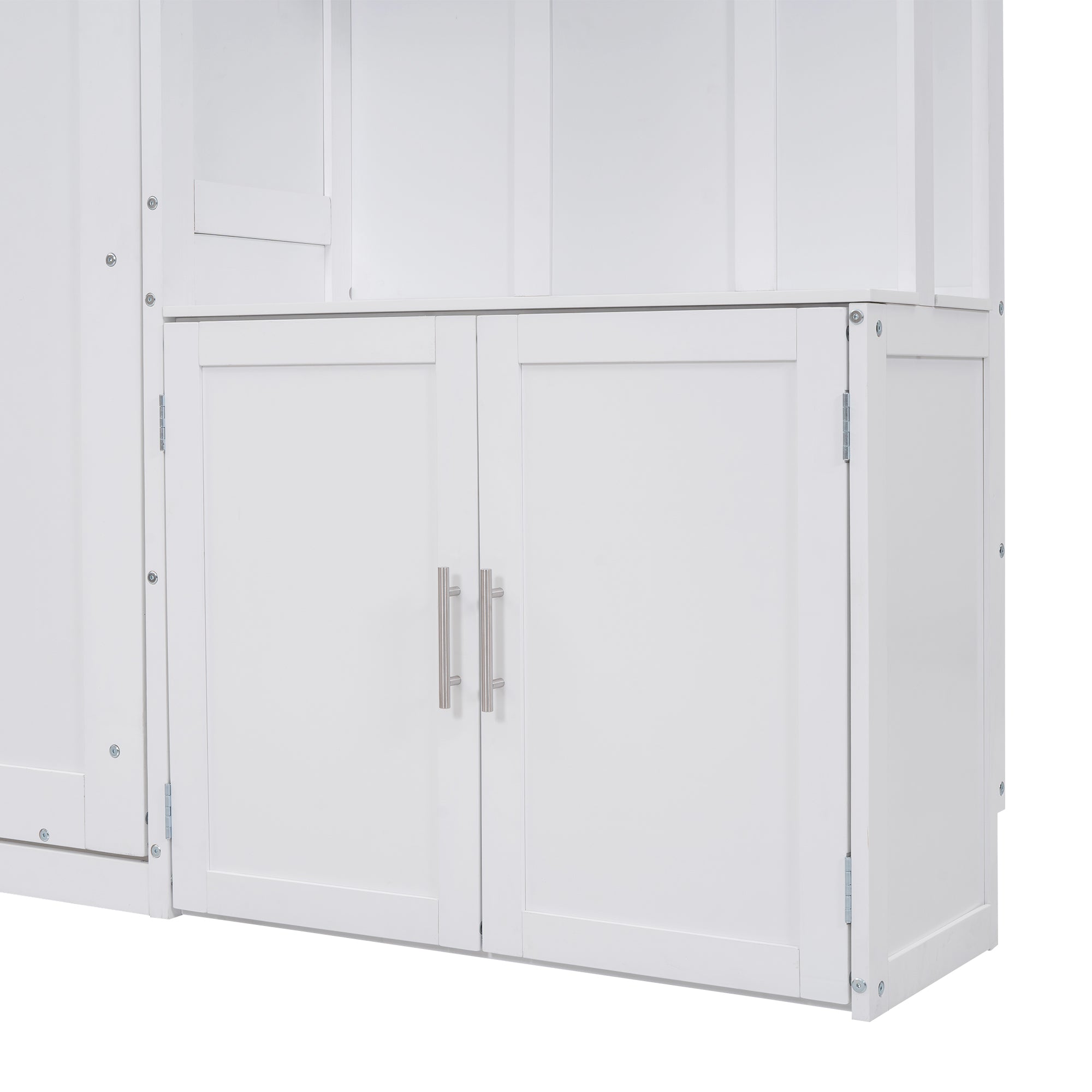 Full Size Murphy Bed with Multiple Storage Shelves and A Cabinet, White