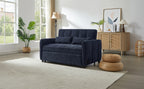 Modern Loveseat Sofa Pull-out Bed with Adjustable Backrest, USB Ports, Lumbar Pillows, Blue Chenille, 52.8'