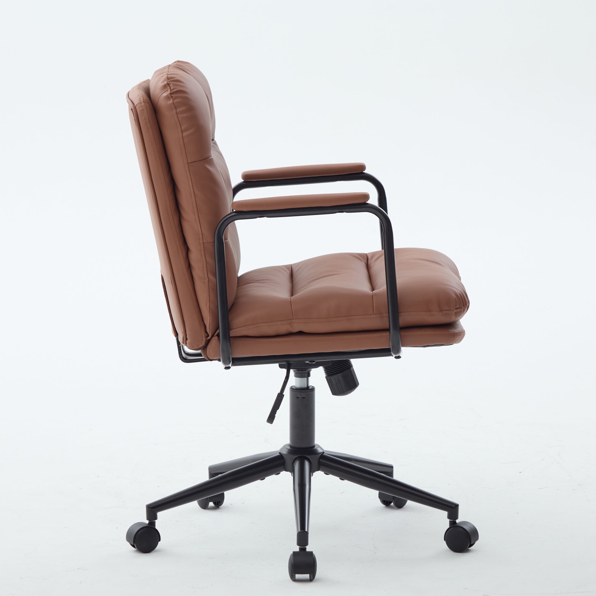 Office Chair,Mid Back Home Office Desk Task Chair with Wheels and Arms Ergonomic PU Leather Computer Rolling Swivel Chair with Padded Armrest,The back of the chair can recline 40° (Brown),SW1741BR