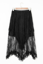Black Lace Cascading Tiered High Waist Maxi Skirt- Women