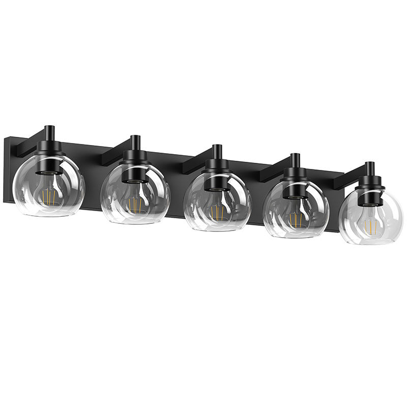 Bathroom Light Fixtures Over Mirror 5-Lights Bathroom Vanity Light with Clear Globe Glass Shade Modern Black Vanity Light Wall Sconce Vanity Lighting for Bath(Bulbs Not Included)