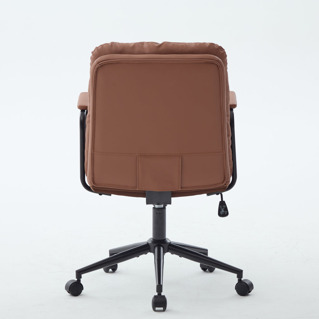 Office Chair,Mid Back Home Office Desk Task Chair with Wheels and Arms Ergonomic PU Leather Computer Rolling Swivel Chair with Padded Armrest,The back of the chair can recline 40° (Brown),SW1741BR