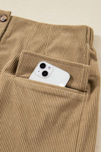 Camel Corduroy Buttoned Front Faux Pockets Mini Skirt- Women