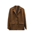 Women's Suede-Look Blazer Jacket, Classic V-Notch Lapel Button Front Coat, Machine Washable Versatile Casual Jacket