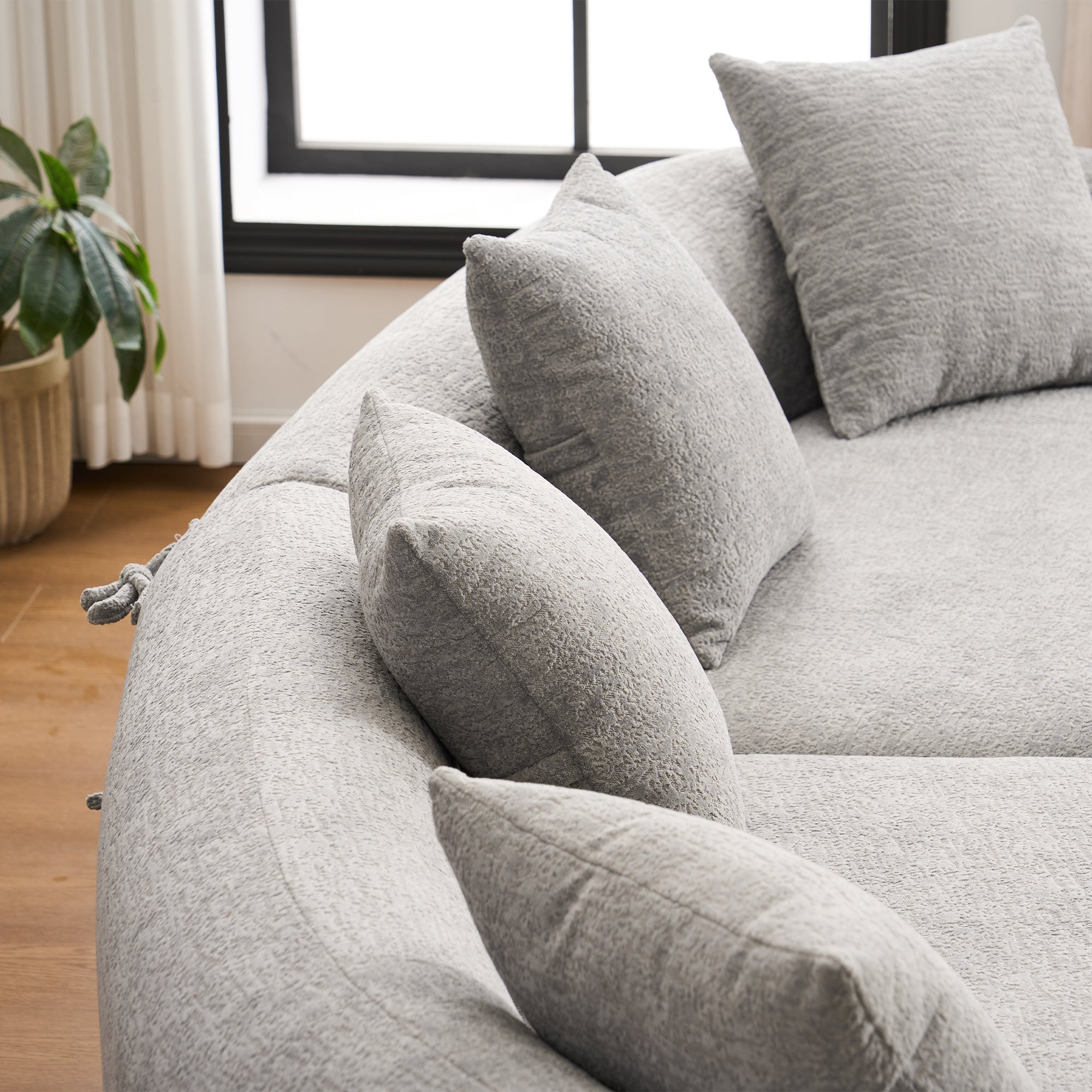 LY-025 Grey Curved Modular Sectional Sofa with 30D High-Density Chenille Upholstery, 110'' Long