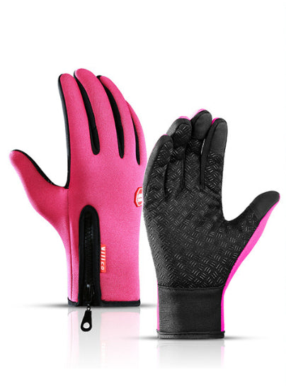 Winter Gloves Touch Screen Riding Motorcycle Sliding Waterproof Sports Gloves With Fleece Rose red