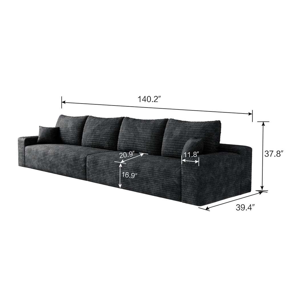 140' Cloud Sectional Couch,Modern Modular Sofa with Deep Seat, Upholstered Couches for Living Room Bedroom,No Assembly Required,Black (Plush Corduroy Fabric)