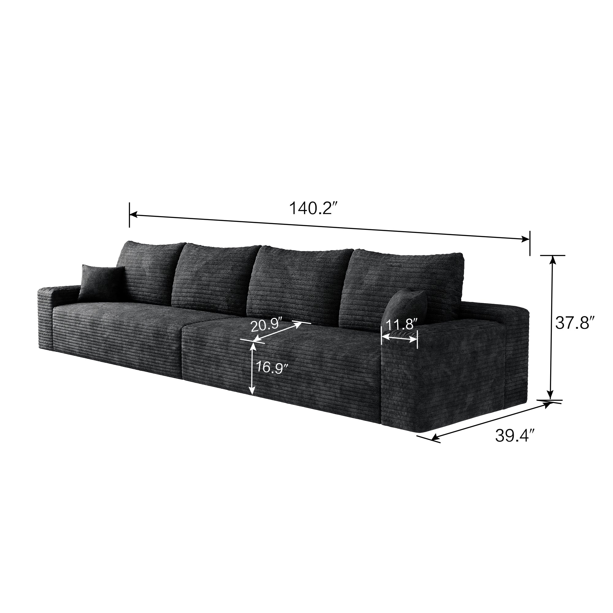 140' Cloud Sectional Couch,Modern Modular Sofa with Deep Seat, Upholstered Couches for Living Room Bedroom,No Assembly Required,Black (Plush Corduroy Fabric)