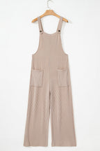 Parchment Ribbed Knit Patched Pocket Wide Leg Overalls- Women