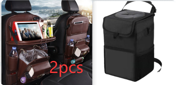 PU Leather Car Storage Bag Multifunction Seat Back Tray Hanging Bag Waterproof Car Organizer Automotive Interior Accessories Set4
