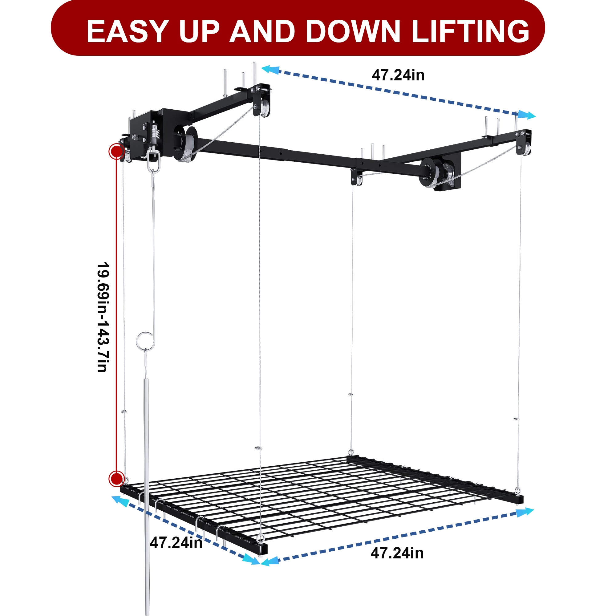 Overhead Garage Storage Rack 4x4 FT for High Ceilings 10-12 FT, 250LBS Capacity All-Steel Construction with Safety Lock (Installation Required, Heavy-Duty Garage Organizer)