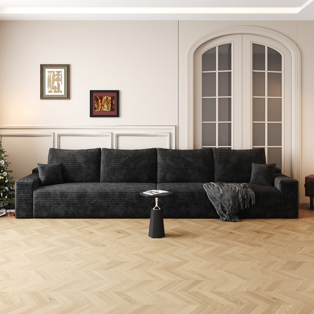 140' Cloud Sectional Couch,Modern Modular Sofa with Deep Seat, Upholstered Couches for Living Room Bedroom,No Assembly Required,Black (Plush Corduroy Fabric)