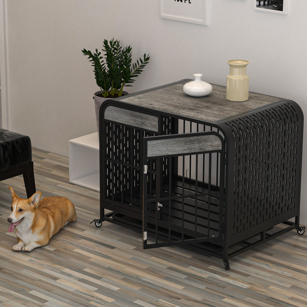 Heavy Duty Dog Crate Furniture Wooden Table 33inch Grey