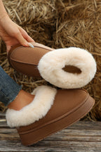 Chestnut Plush Suede Trim Thick Sole Flat Snow Boots- Women Chestnut 100%Polyester+100%TPR