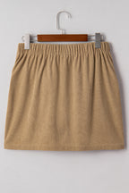 Camel Corduroy Buttoned Front Faux Pockets Mini Skirt- Women