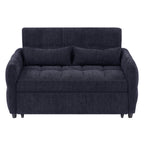Modern Loveseat Sofa Pull-out Bed with Adjustable Backrest, USB Ports, Lumbar Pillows, Blue Chenille, 52.8'